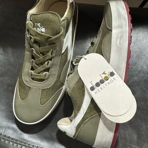 Diadora Olive and Cream Sneakers